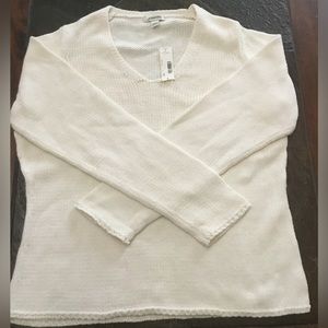 St. John’s Bay Women’s Ivory V-Neck Cotton Blend Sweater Size L NWT